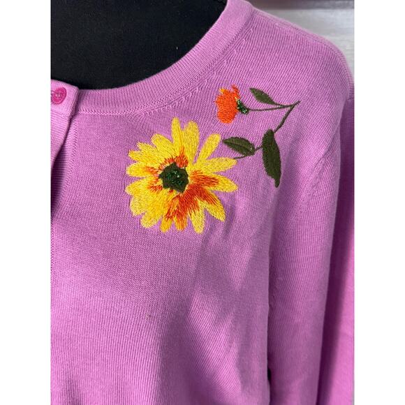 QVC Isaac Mizrahi Live! Floral Embroidered Cardigan Color Orchid Size M NWT - Picture 4 of 10